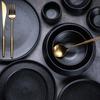 Meiguang Frosted Black Ceramic High-Footed Tableware Set: Rice, Soup & Noodle Bowls, Salad Bowls, Western Plates.