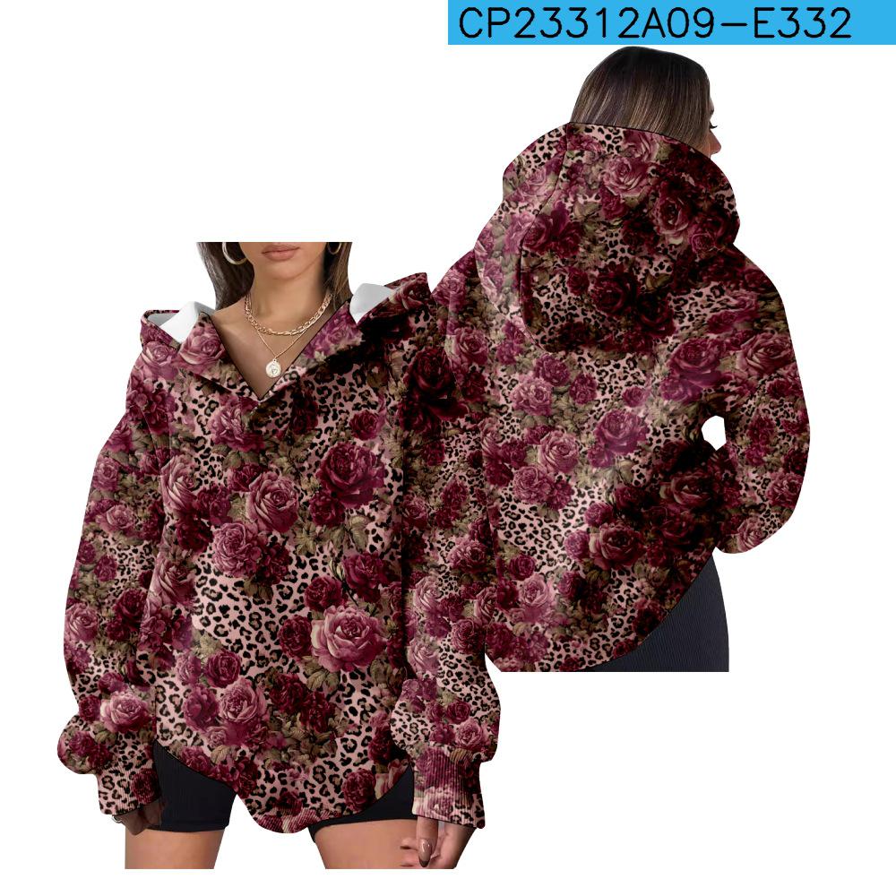 European and American Style Women's Hooded Sweatshirt - Casual, Loose Fit 3D Print for Autumn and Winter