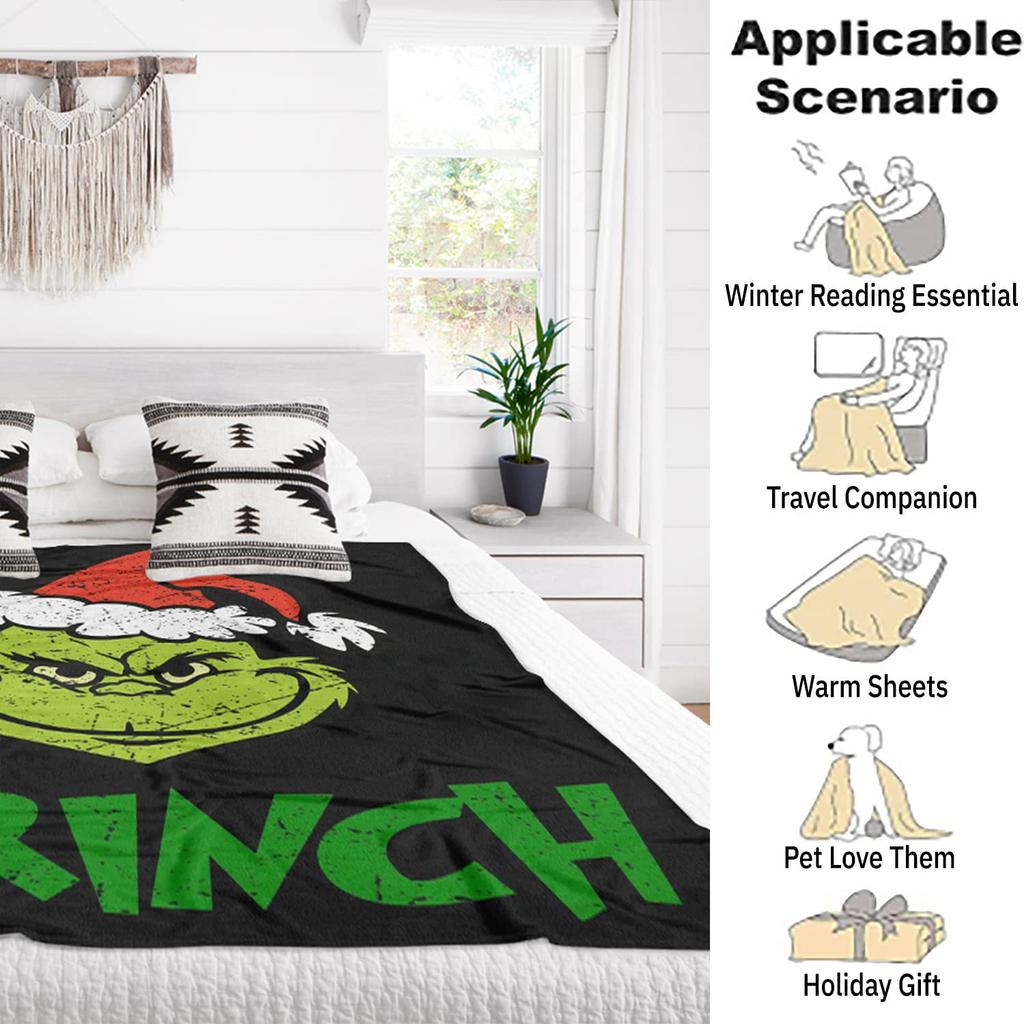 Christmas Cartoon Green Devil Blanket Christmas Gift Flannel Blanket Digital Print Blanket