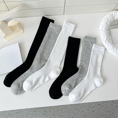 Ladies Summer Thin Vertical Bar College High Tube Calf Cotton Socks