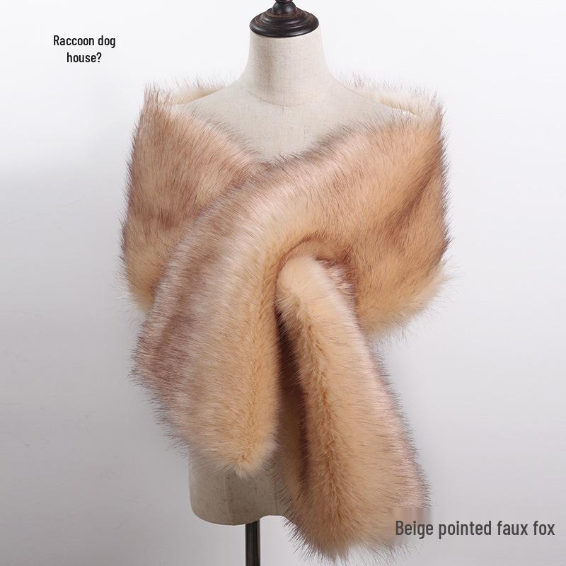 Women's Faux Fox Fur Shawl Cloak: Thick Autumn/Winter Bridal Evening Scarf and Neck Warmer
