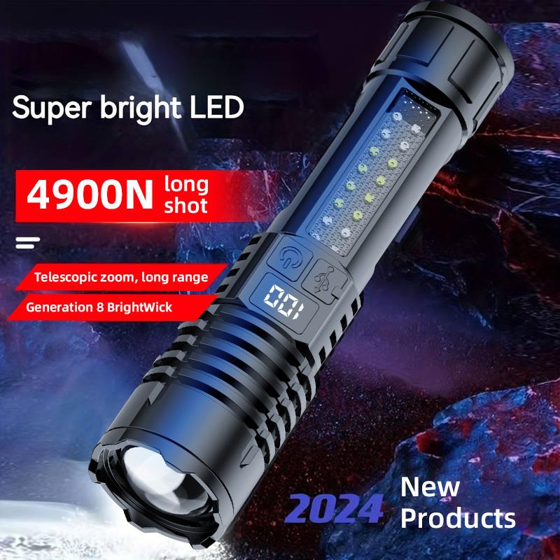 P50 COB Flashlight Portable Rechargeable Bright Household LED Lamp Built-in Battery, with Power Display.