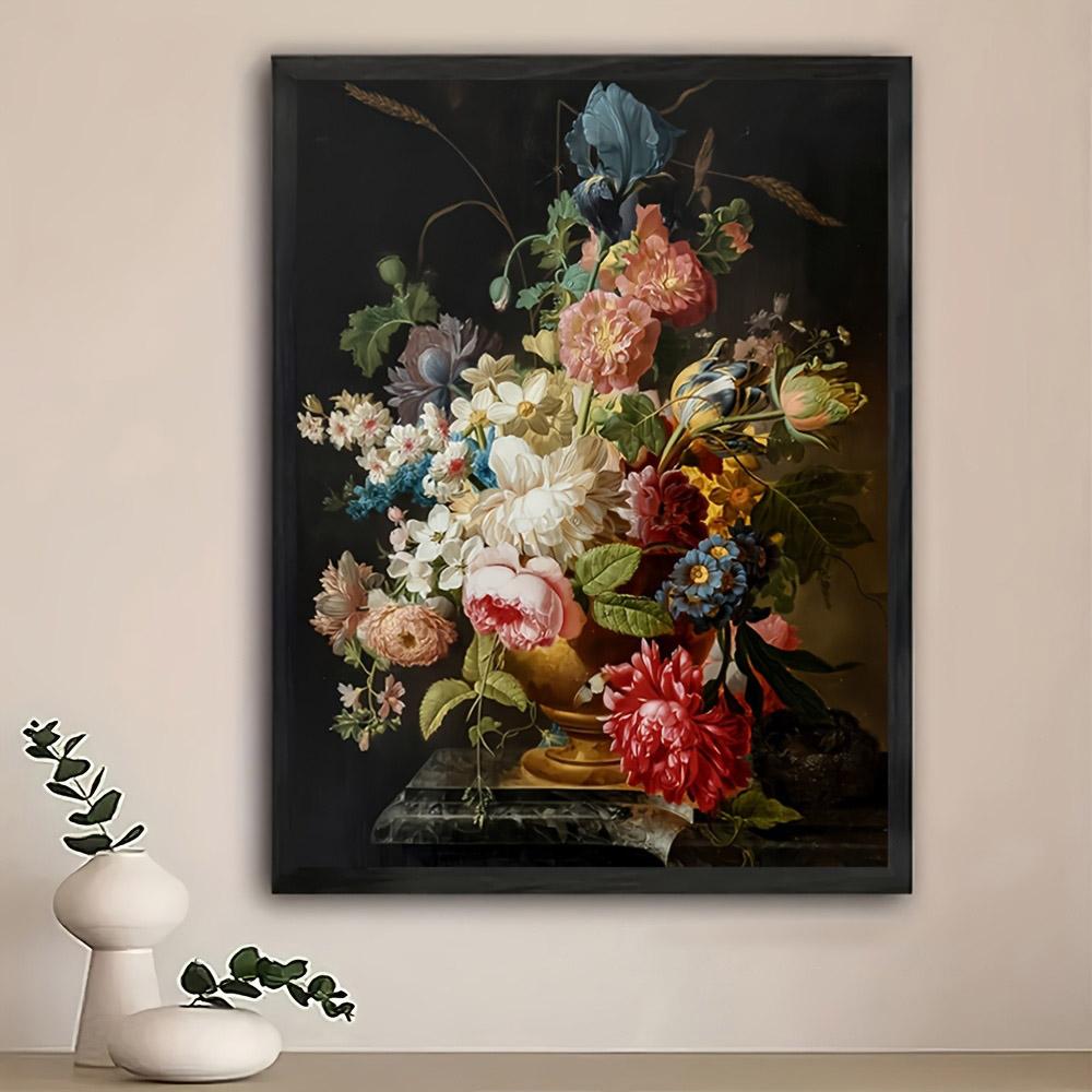 1 Stück Kreative Vase Blumenstrauß Leinwand Kunstdruck, Klassische Blumen Wandkunst und Naturstil Wanddeko für Kunst Wohndekor