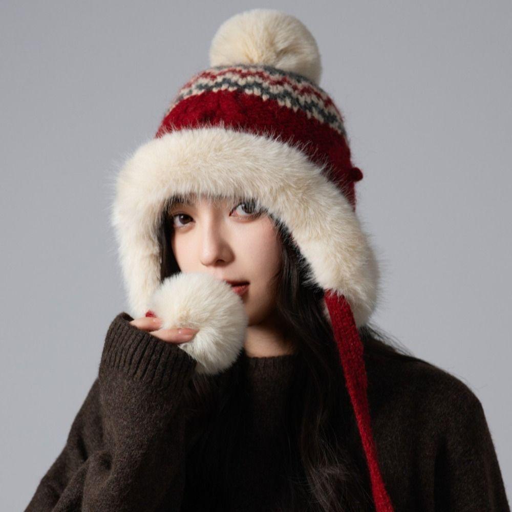 Ethnic Style Fair Isle Style Beanies Warm Lei Feng Hat Ear Protection Hat Apparel Accessories