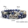Retro 2Pcs Men Bracelet Set Turkey Evil Eyes Fatima Hand Braslet Natural Lava Sodalite Tiger Eyes Braclet Meditation Accessories