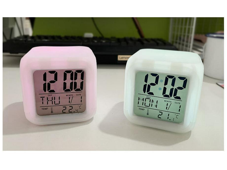 LED Seven-Color Luminous Square Alarm Clock - Creative Gift