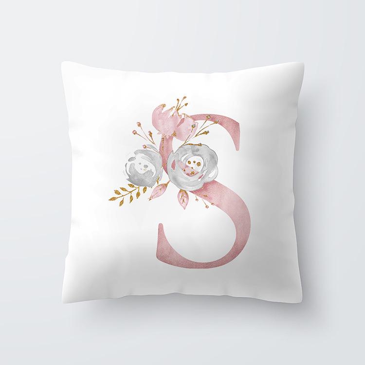 Pink Letter Decorative Floral Pillow Gold Alphabet Cushion for Sofa Polyester Pillowcase Decoration Salon