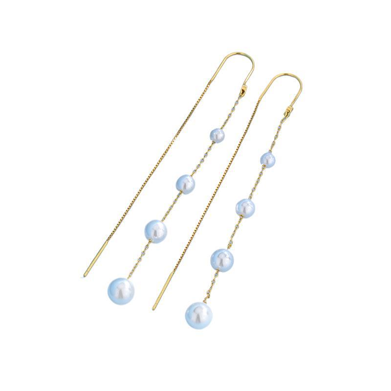 S925 Sterling Silver Korean-Japanese Style Pearl Tassel Ear Threads