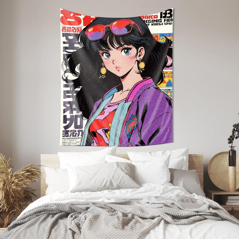 Anime Style Fashionable Women Tapestry  Colorful Trendy Mural Decorative Hanging Cloth