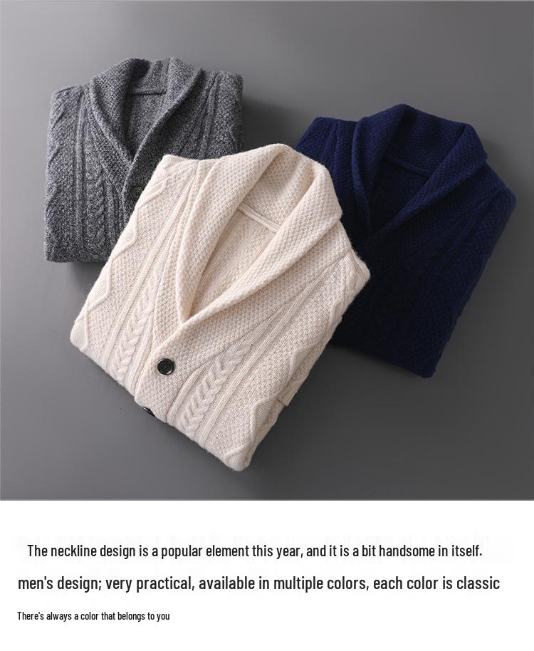 Herren Leichter Luxus Woll-Cardigan-Pullover mit Taschen - Herbst/Winter Strickjacke