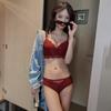 Natal Year Red Underwear Set Women's Small Breasts Gathered Up Support No Steel Rim Bra Closed Breast Adjustment Bra