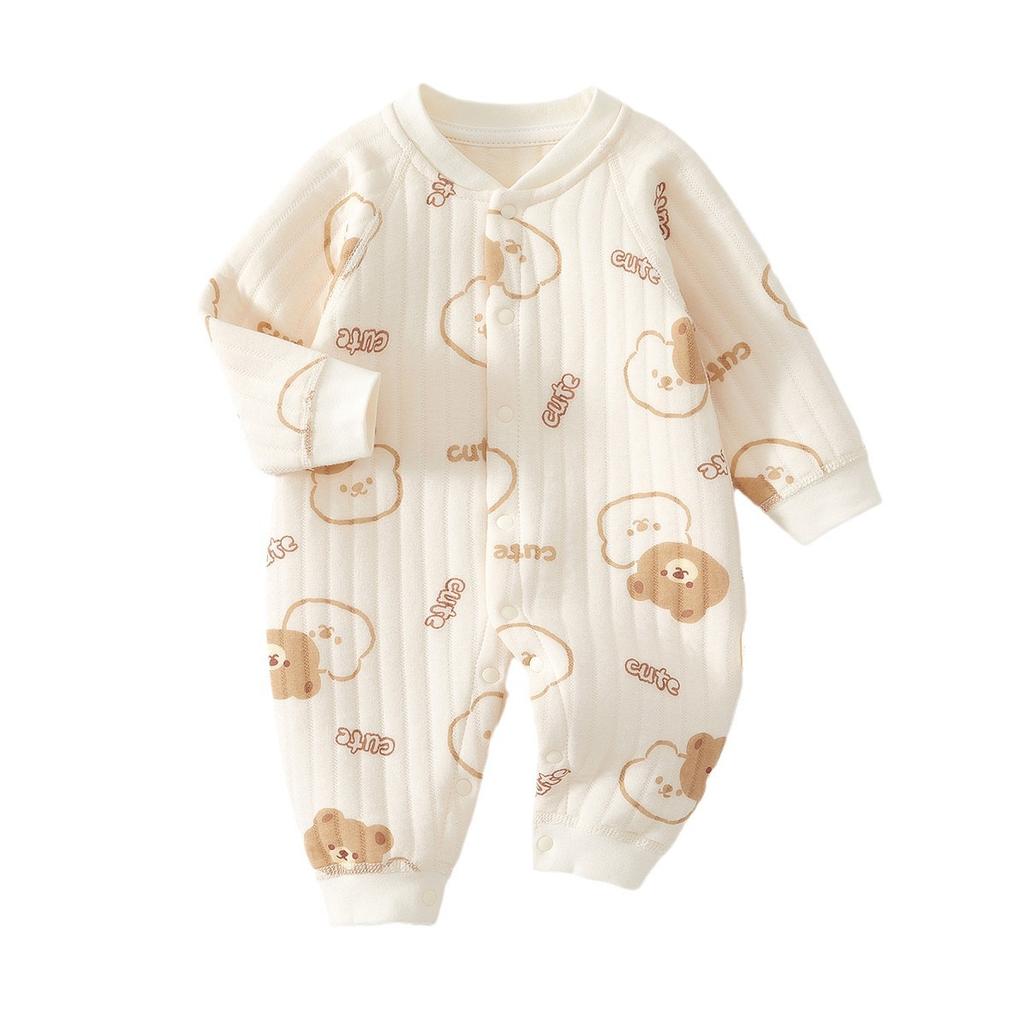 Infant Cotton Romper Long Sleeve Baby Onesie Quilted Warm Crawling Suit Seamless Outfit for Boys Girls