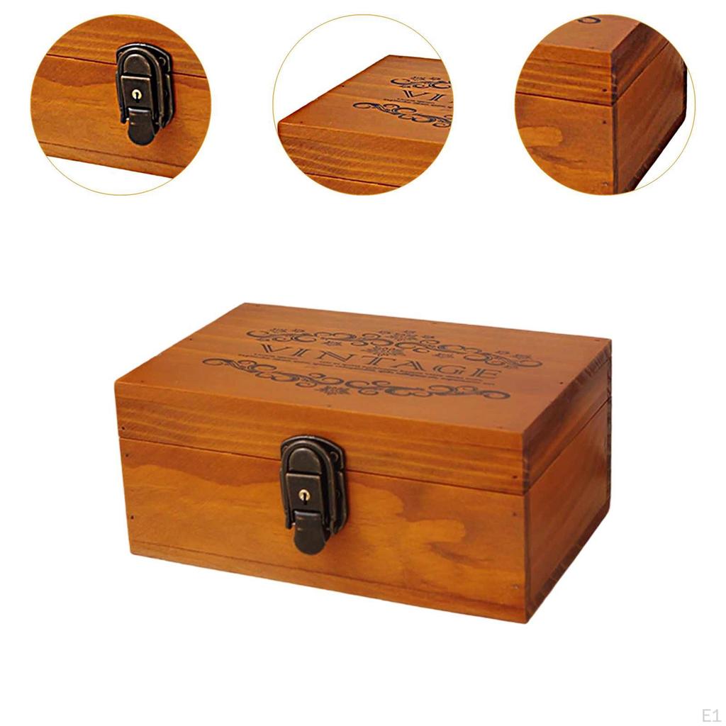 Wooden Keepsake Box Jewelry with Keys Compact Retro Design Trinkets Treasure Case