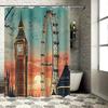 Charmanter Londoner Skyline-Duschvorhang mit Big Ben und dem London Eye für die Badezimmerdekoration Verleihen Sie einen Hauch von britischem Charme