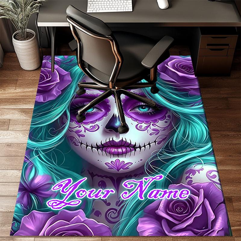 1PC Custom Name Sugar Skull Artwork Theme Floor Mat Ideal for Living Room, Game Rooms, Office, Bedroom, Office Floor Mat , Floor Mats for Home