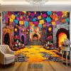 2D banner 1 piece of colorful Halloween-themed background equipped with festive banner bright flowers and decorative skulls