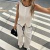 women's clothing European and American sleeveless vest high-waisted wide-leg pants two-piece set with elegant temperament and color-blocking edging