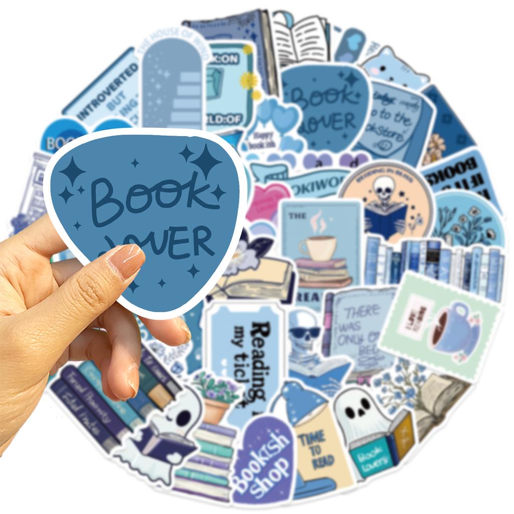 50 Cartoon Blue Bookish Doodle Stickers Decorate Guitar Notebook Suitcase DIY Waterproof