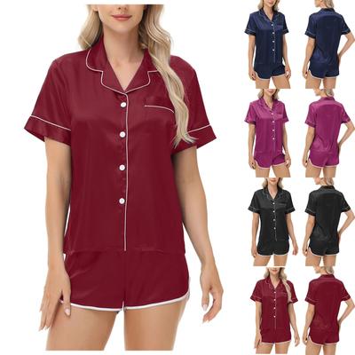 Sexy Round Edge Pajamas Ice Silk Satin Suit Ladies Home Wear