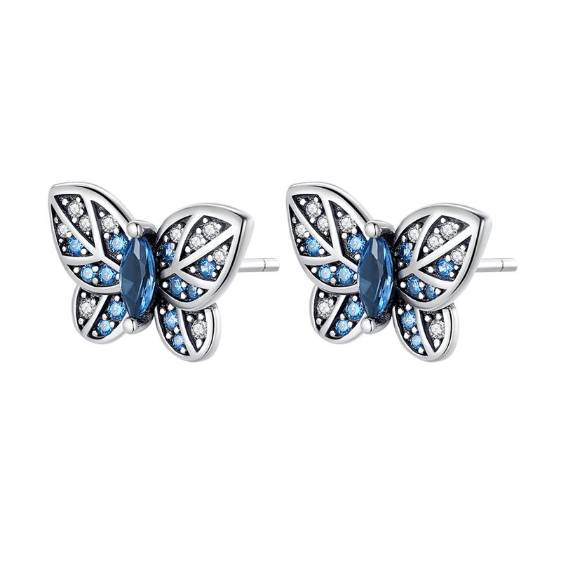 Fashion Spring Series Earrings For Women 925 Silver Color Butterfly Dragonfly Flower Heart Shaped Ear Studs Fine Jewelry Couple