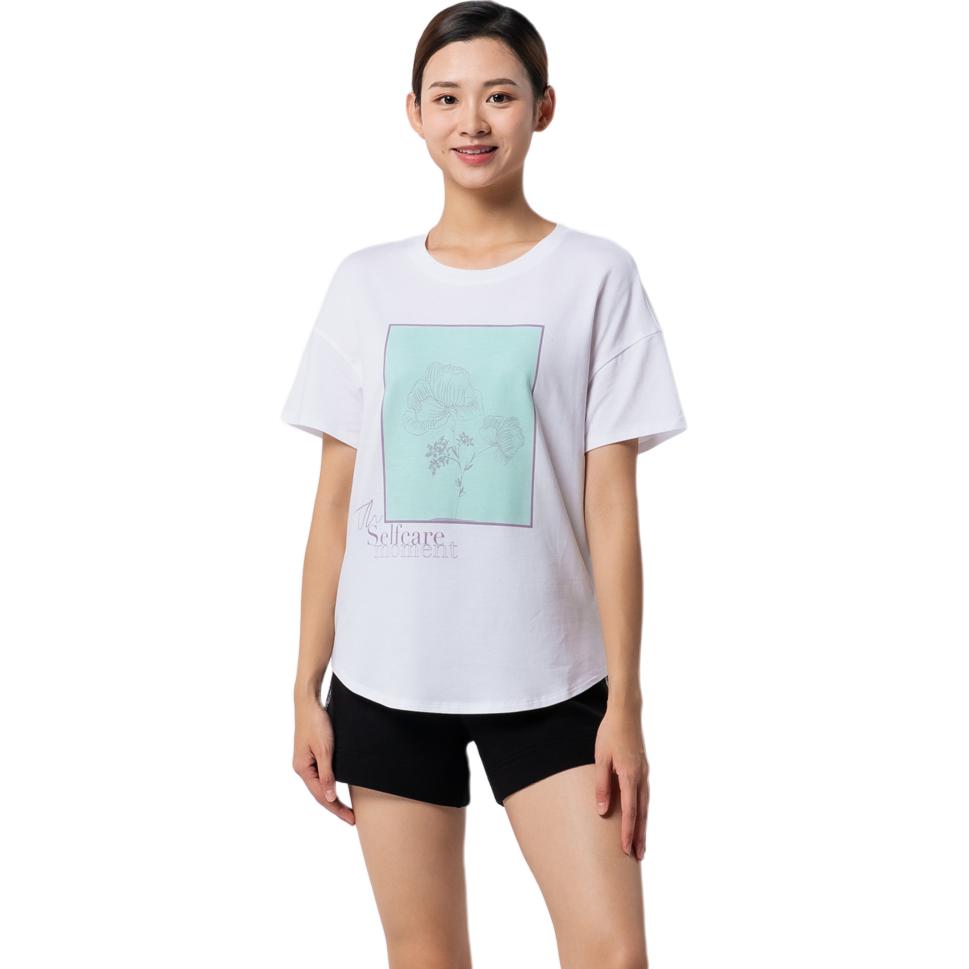 Decathlon Pullover Crew Neck Letter Short Sleeve Dropped Shoulder Sleeve T-Shirt Women's Snow White