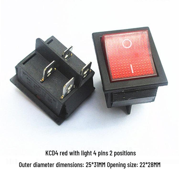 Rocker Power Reset Switch, 16A 250V, 4/6-Pin, 2/3-Position with Light, KCD4 Boat Shape