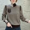 Autumn Winter Ladies Sweater New Houndstooth Knitted Long-sleeved Turtleneck Versatile Base Top