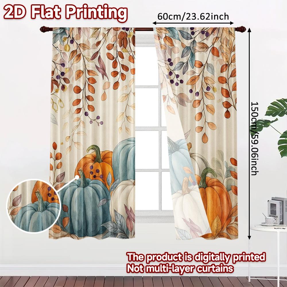 2pcs, 2D FLAT PRINTING Curtains (Without Rod) Autumn Abundance Halloween Festival Creative Curtains Machine Washable Fabric