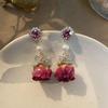 Retro Natural Real Flower Eternal Flower Earrings Niche Design Sense Freshwater Pearl Femaleaint for Women Long Earrings Jewelry