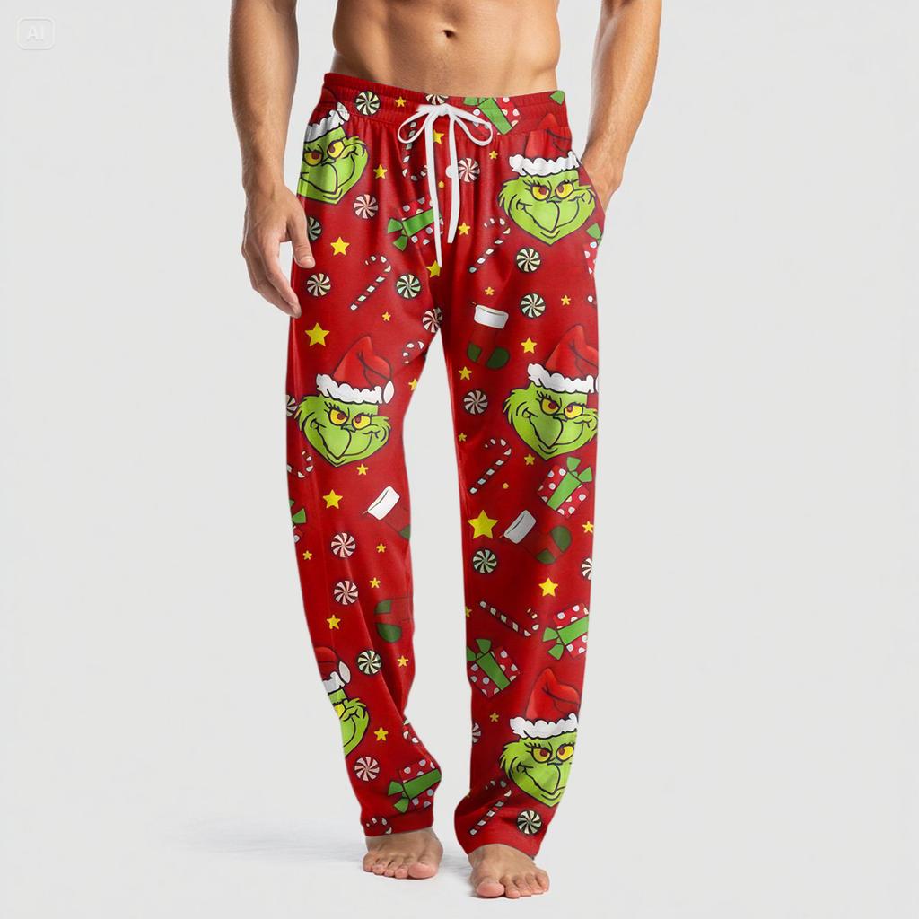 Men's Knitted Fashion Print Pocket Casual Pants Pajama Pants