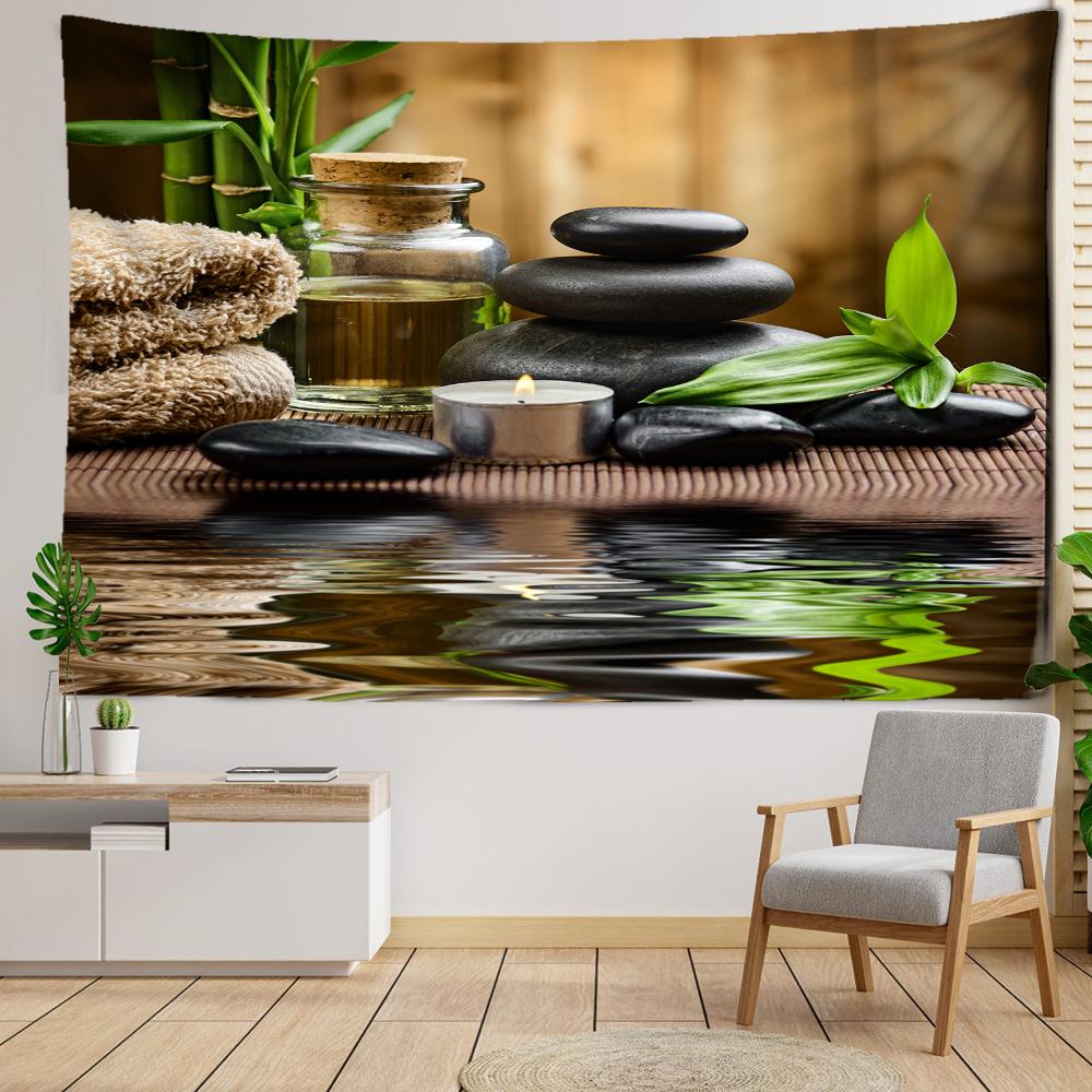 Pădure de bambus și peisaj de piatră Tapiserie agățată pe perete Peisaj natural boem Cameră de artă minimalistă Dormitor Decor acasă