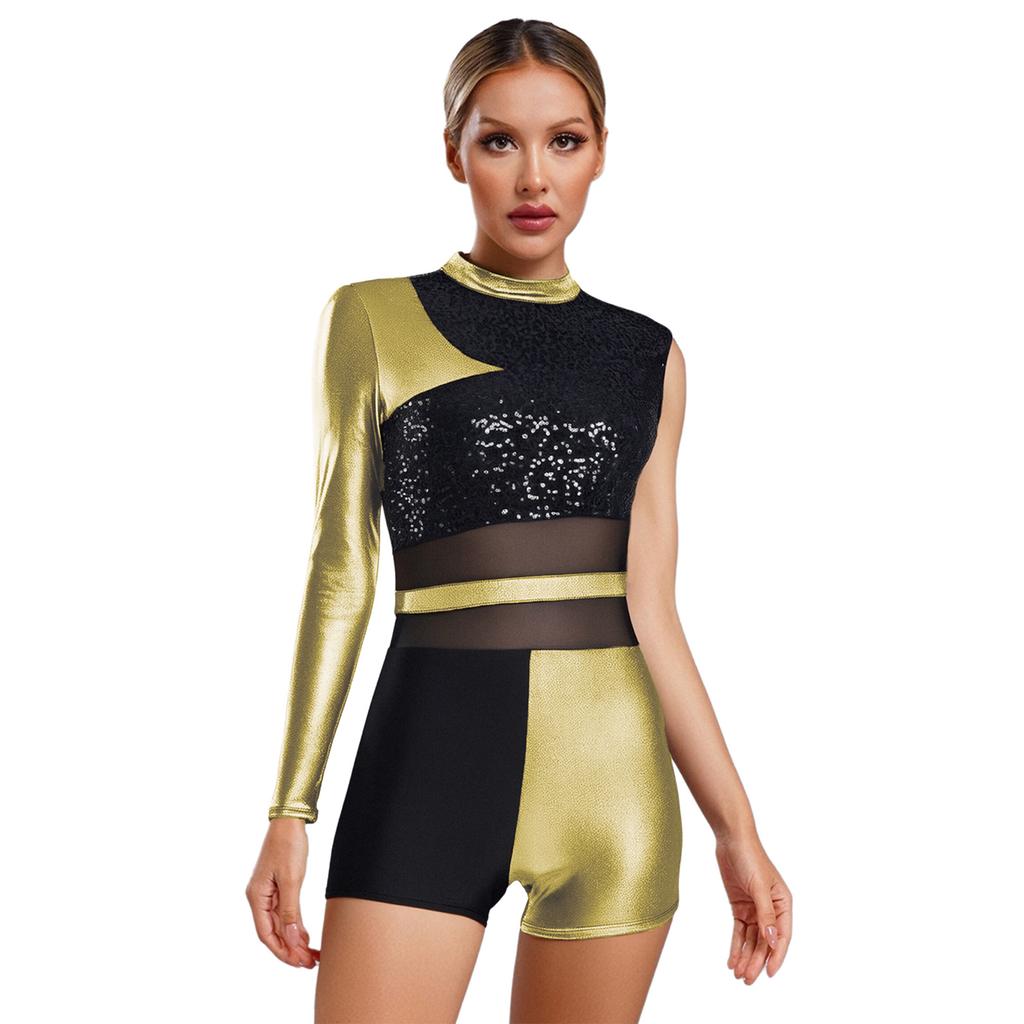 Dam Chacha Dansdräkt Rygglös Boyshortsklippning Glittriga Paljetter Metallisk Glänsande Sällskapsdansdräkt