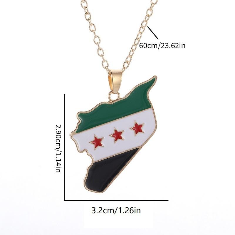 Fashionable Syrian map flag necklace, retro alloy oil-drip sweater chain pendant, hip-hop jewelry gift for women and men