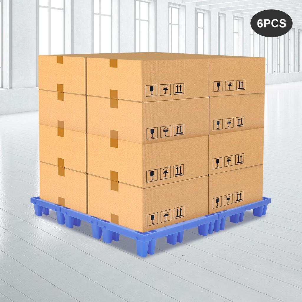 6-Pack Blue Plastic Floor Pallets, 50x30x10cm Stackable Storage Pallets, PP Material for Warehouse Organization, Garage Shelving