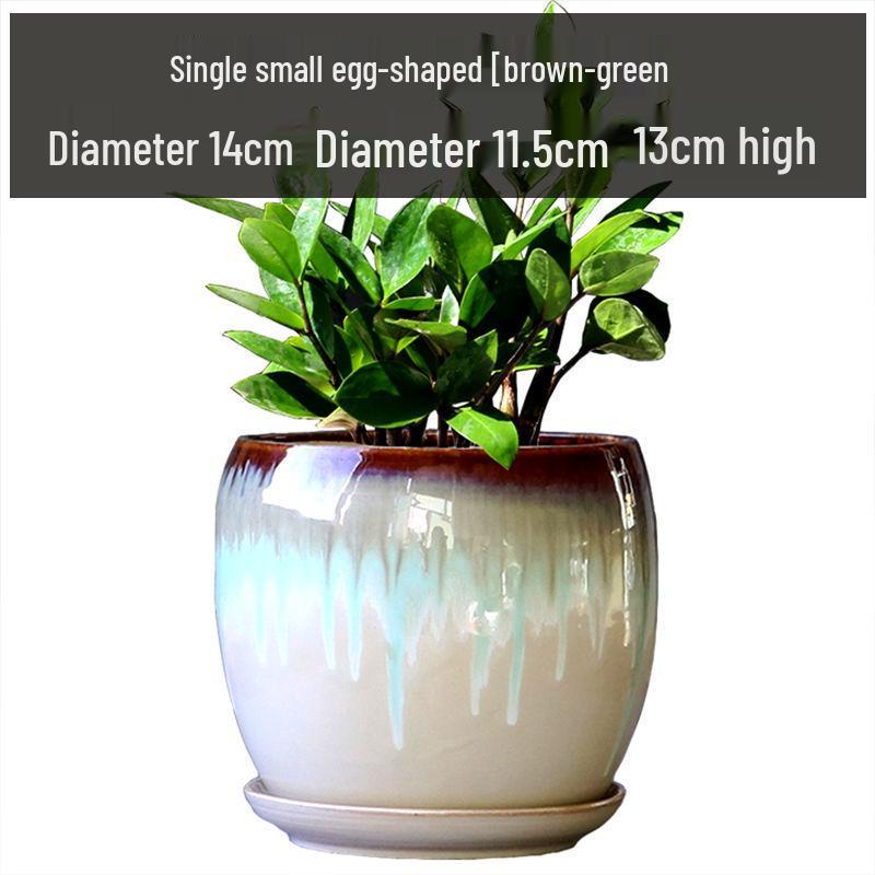 Breathable Ceramic Flower Pot with Tray for Gardenia and Succulents, Chinese Style, Large and Durable for Balcony Use.