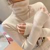 Women Sweater Turtleneck Long Sleeve Solid Color Bottom Tops High Elasticity Regular Fit Knitting Tops Knitwear