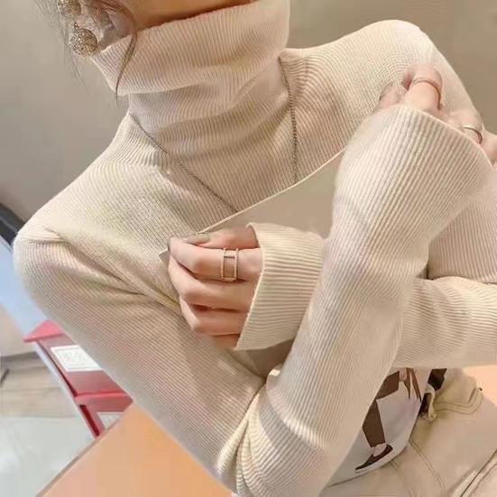 Women Sweater Turtleneck Long Sleeve Solid Color Bottom Tops High Elasticity Regular Fit Knitting Tops Knitwear
