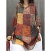 Women's Patchwork Floral Print 3/4 Sleeve Oversized Blouse Casual Loose Top
