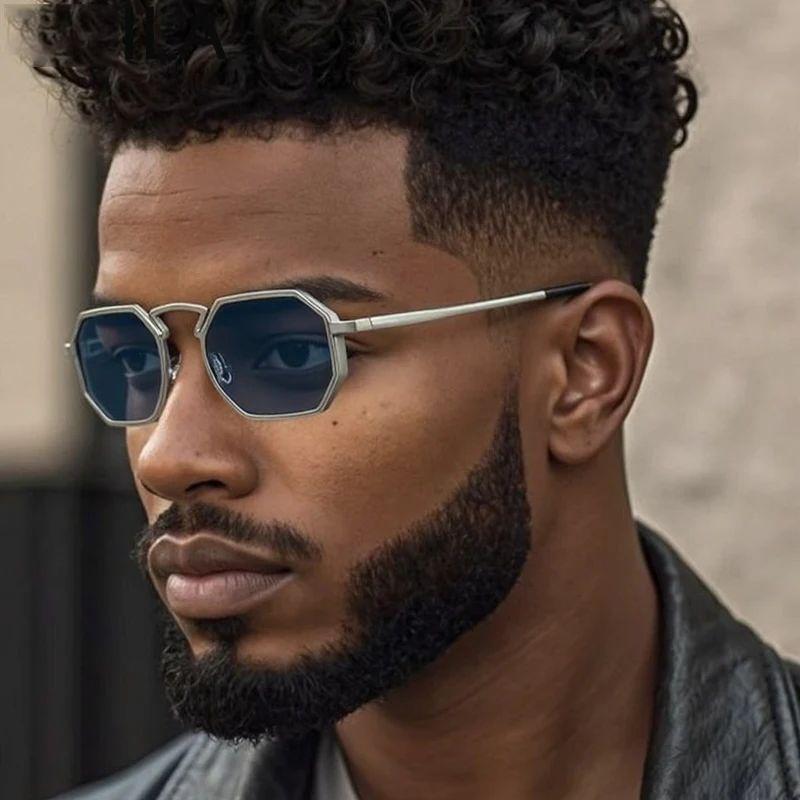 Small Frame Hexason Steampunk Sunglasses Men 2025 Luxury Brand Vintage Punk Eyewear Classic Polygon Metal Sun Glasses Male UV400