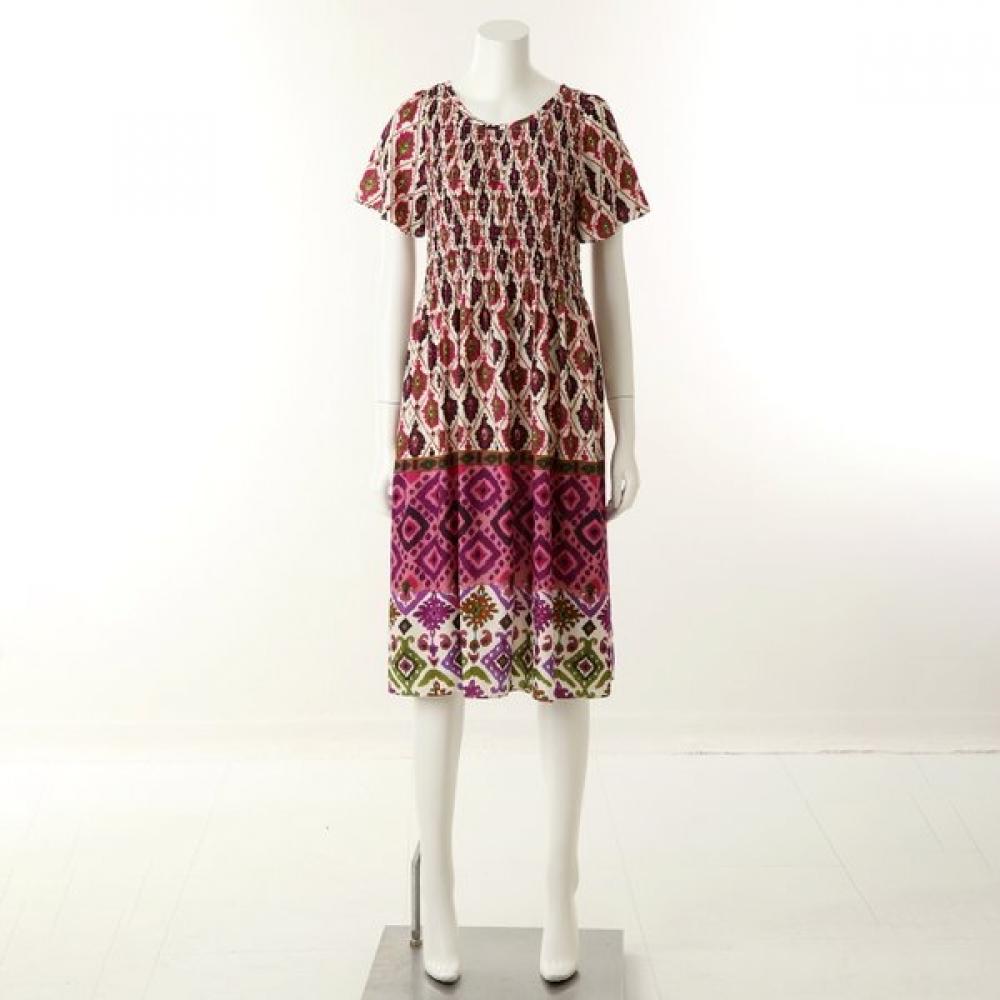 Wacoal Women S Loungewear dreSS Ethnic Border Print Smocking  Wgn7171 85(55)