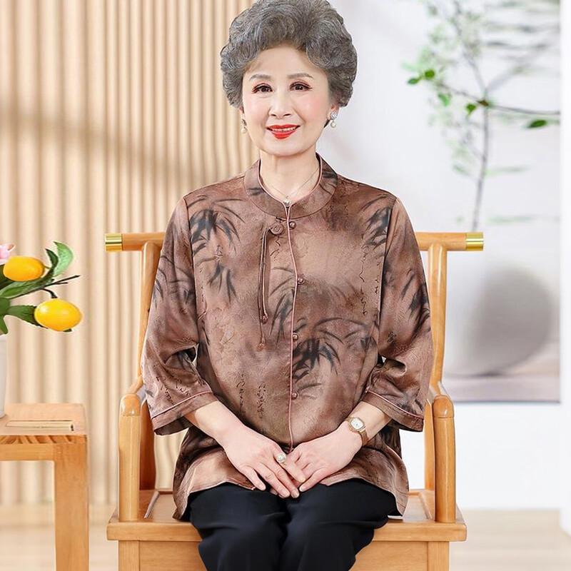 YUZHAOLIN Elderly Women's Embroidered Seven-Sleeve Casual Shirt