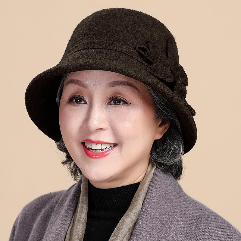 

Модная шерстяная шляпа для мамы, женская осенне-зимняя шляпа-цилиндр, универсальная шляпа-ведро, шляпа-котелок для среднего и пожилого возраста one size fits all темно-коричневого