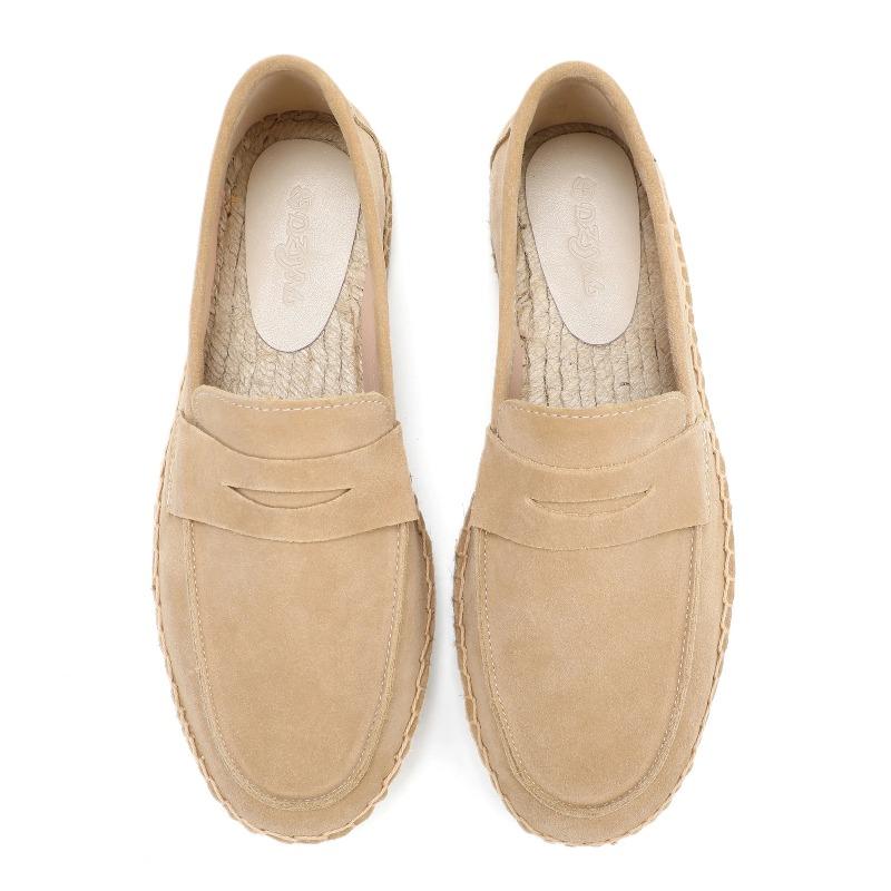 LUXSOLE Men's Jute Espadrilles Slip On Loafers Cow Suede Leather Casual Shoes