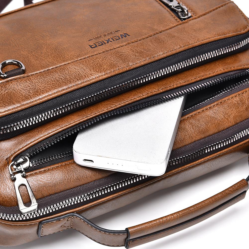 WEIXIER Men's Leather Messenger Bag Waterproof Crossbody Shoulder Bag Sling Satchel Bag Briefcase for Work Business Travel
