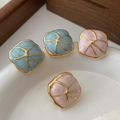 Dripping Geometric Square Stud Atmosphere High-End Girl Heart Design Niche Enamel