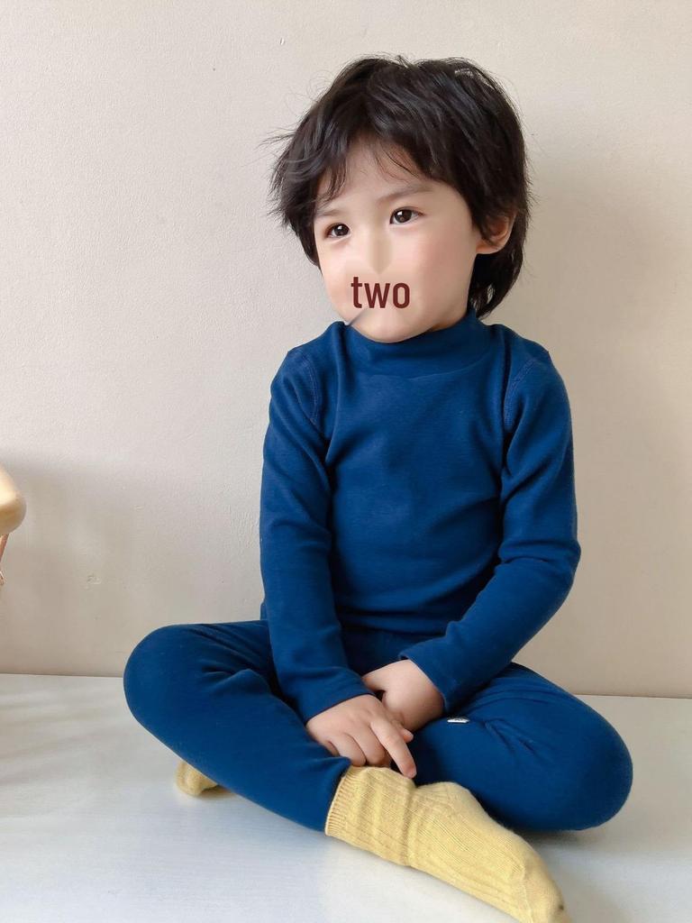 Kids' High-Neck Thermal Underwear Set - Combed Cotton, Thickened, for Boys & Girls