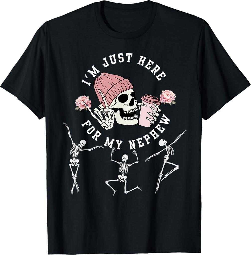 I_m Just Here for my Nephew Funny Auntie Skeleton Halloween T-Shirt