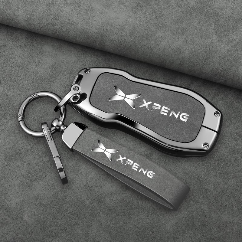 Interior Mouldings Alloy+Leather Car Key Fob Cover Case Shell For Xpeng Xiaopeng P7 P7i P5 G3 G3i G9 G6 22-23 Holder Interior Ke