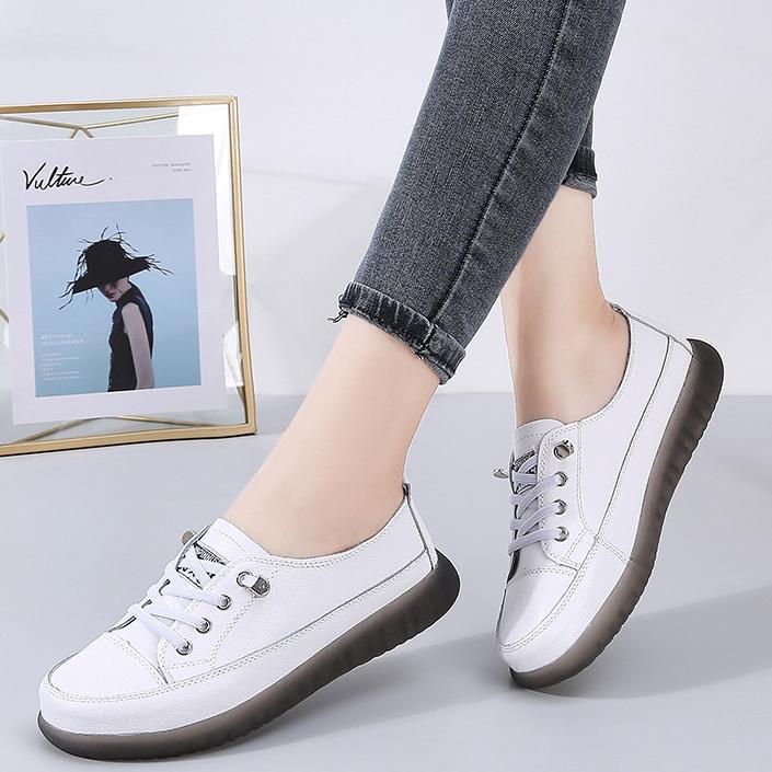 Spring Autumn Genuine Leather Vulcanized Shoes Women Jogging Sneakers Woman Lace Up Flat Walking Trainers Fitness Cross-training