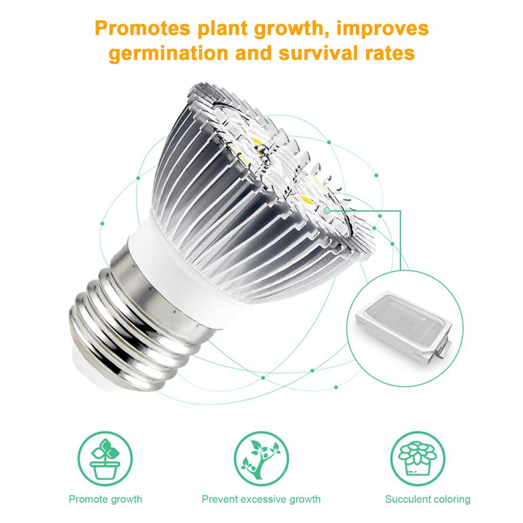 E27 Lamp Bulb Plant Grow Light Bulb Full Spectrum Plant Light Bulb Growing Succulent Pots Light Bulb 18leds